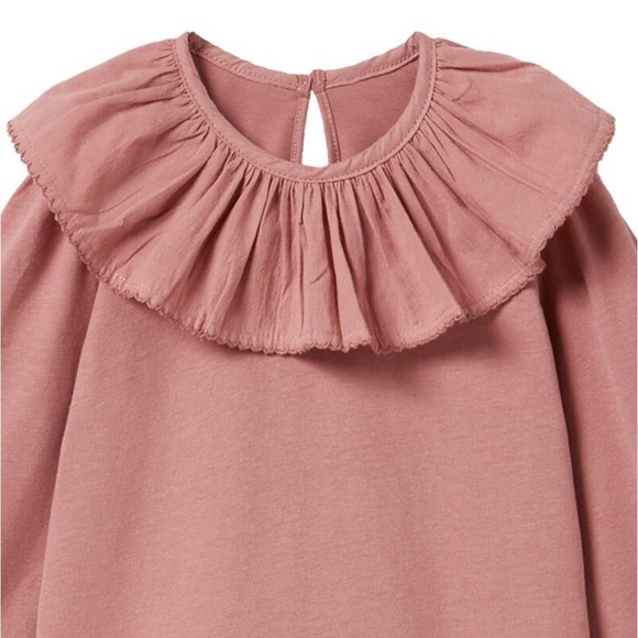 Zara toddler kids / girls mauve pink & white ruffle bib trim detail blouse - Picture 3 of 6